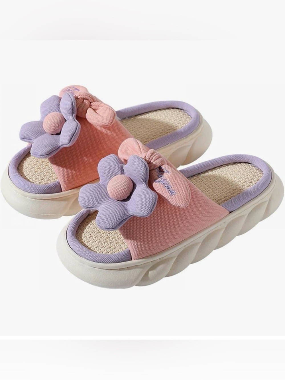 Pastel Pink & Lavender Flower Slide Slippers for Women or Girls